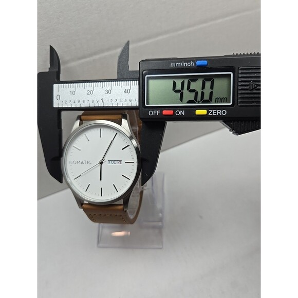 Nomatic Swiss Ronda Day Date Watch 45mm Stainless Brown Leather New Battery Mens - Picture 5 of 12